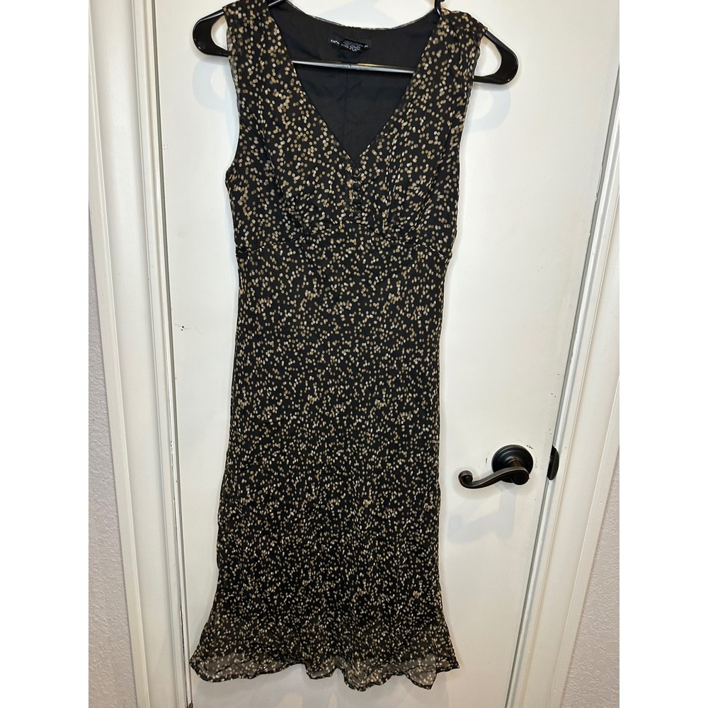 Faith Love & Passion Black Dot Print V-Neck Midi Dress Size 4 H631153G